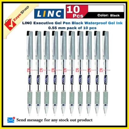 LINC Executive Gel Pen Black Waterproof Gel Ink 0.55 mm Pack of 10 pcs