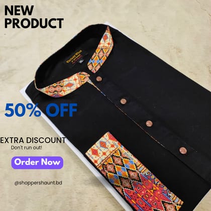 Premium Cotton Trendy Contrast Panjabi for Eid (Black)