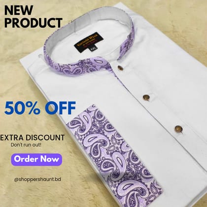 Premium white contrast panjabi for men