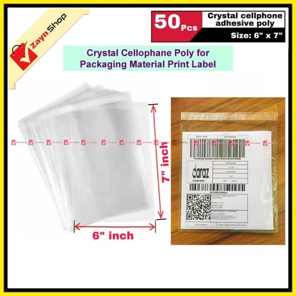 Crystal Cellophane poly adhesive poly size 6 x 7 inch Packaging Material Bundle of 50 pcs - poly bag
