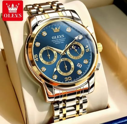 O'levs Watches for Men Diamond Business Dress Analog Quartz Stainless Steel Date Luxury Casual Fashion Wrist Watch Waterproof Luminous