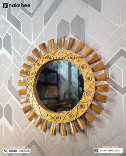 Wooden Mirror 23/23'' size wooden color wave design