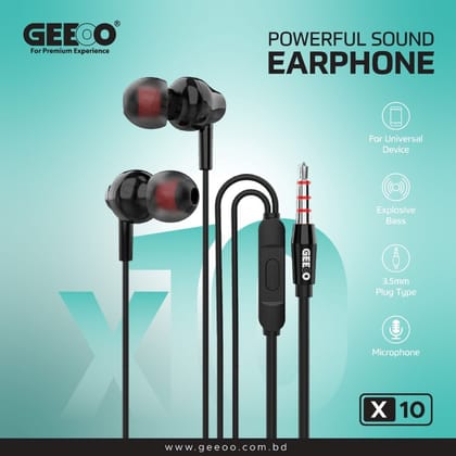 GEEOO X10 3.5mm Earphone | Hi-Fi Stereo Sound | Deep Bass & HD Mic