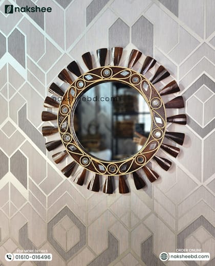 Wooden Mirror 23/23'' size Black Leaf