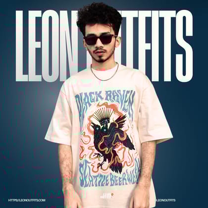 Men’s Oversized Heavyweight Drop Shoulder T-Shirt in Cream.