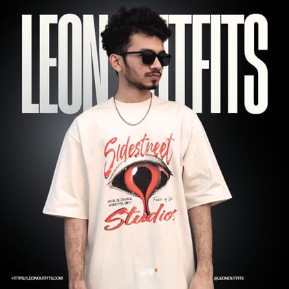 Men’s Oversized Heavyweight Drop Shoulder T-Shirt in Cream.