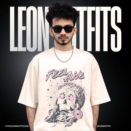 Men’s Oversized Heavyweight Drop Shoulder T-Shirt in Cream.