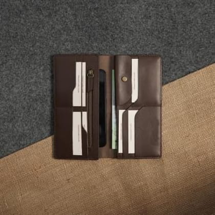 KROYSHALA 100% Premium Leather Long Wallet – Chocolate