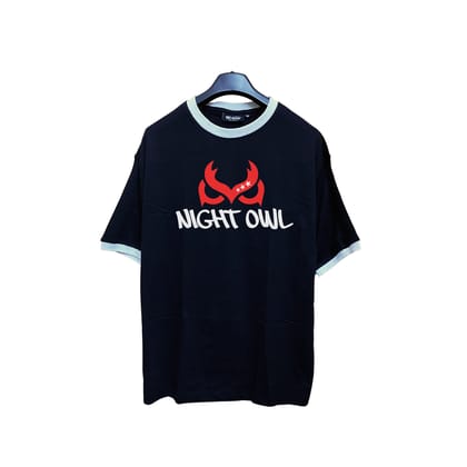 VE Gear “NIGHT OWL” Black and white Oversized Drop Sholder T-shirt