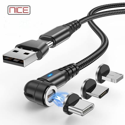 3-in-1 540° Rotating Magnetic Charging Cable – Type-C, iPhone & Micro USB Compatible