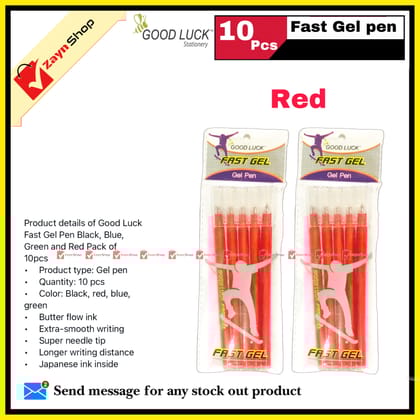 Good Luck Fast Gel Pen Black, Blue, Green and Red Pack of 10pcs