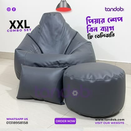 XXL Bean Bag Chair, Leg rest & Cushion - Combo Set - Ash Color