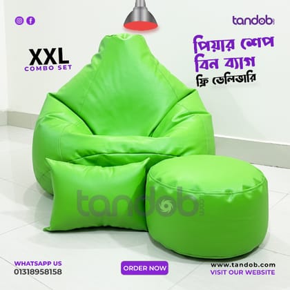 XXL Bean Bag Chair, Leg rest & Cushion - Combo Set - Light Green Color