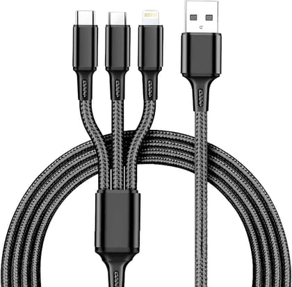3 In 1 Fast Charging USB Charger Cable / Fast Charging Data Transfer/Compatible with Micro USB, USB-C/Type-C Devices