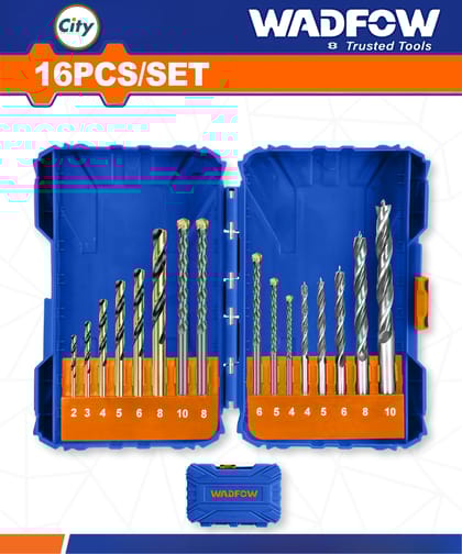 ১৬ পিস ড্রিল বিট সেট মেটাল, কাঠ এবং কংক্রিটের জন্য WADFOW WMJ6516