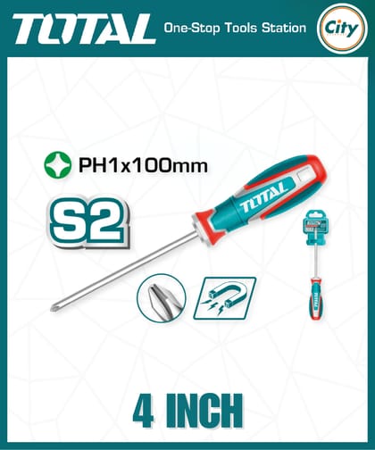 ৪ ইঞ্চি স্টার স্ক্রু ড্রাইভার পাওয়ারফুল ম্যাগনেটিক টিপ TOTAL TSDPH1100