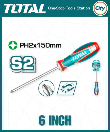 ৬ ইঞ্চি হেভি স্টার স্ক্রু ড্রাইভার পাওয়ারফুল ম্যাগনেটিক টিপ TOTAL TSDPH2150