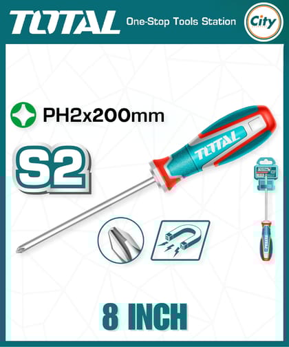 ৮ ইঞ্চি হেভি স্টার স্ক্রু ড্রাইভার পাওয়ারফুল ম্যাগনেটিক টিপ TOTAL TSDPH3200