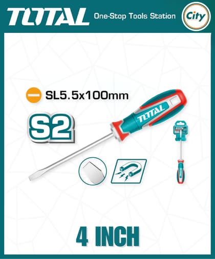 ৪ ইঞ্চি মাইনাস স্ক্রু ড্রাইভার পাওয়ারফুল ম্যাগনেটিক টিপ TOTAL TSDSL5100