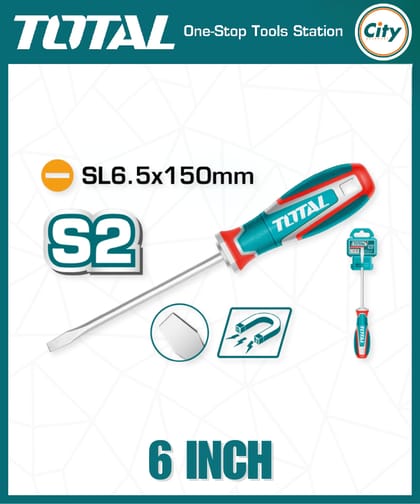 ৬ ইঞ্চি হেভী মাইনাস স্ক্রু ড্রাইভার পাওয়ারফুল ম্যাগনেটিক টিপ TOTAL TSDSL6150