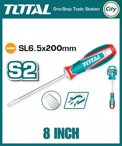 ৮ ইঞ্চি হেভী মাইনাস স্ক্রু ড্রাইভার পাওয়ারফুল ম্যাগনেটিক টিপ TOTAL TSDSL8200