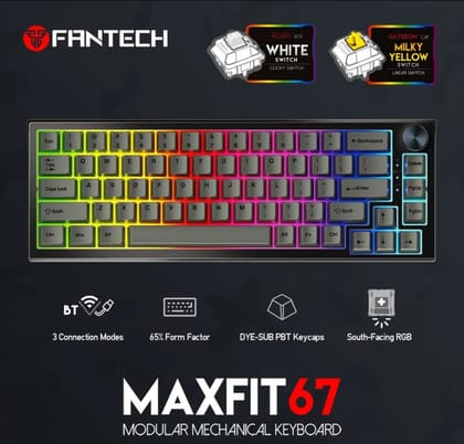 Fantech MAXFIT67 MK858 RGB Pre-Lubed Gateron Milky Yellow Switch Mechanical Hotswap Keyboard