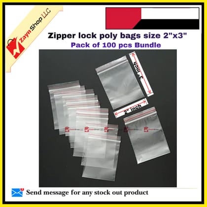 Zipper lock poly bag size 2"x3" pack of 100 pcs Bundle