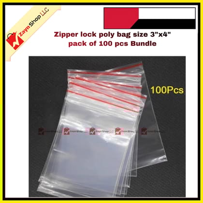 Zipper lock poly bag size 3"x4" pack of 100 pcs Bundle