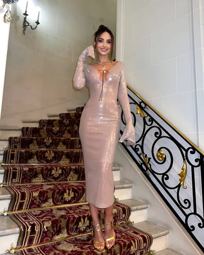 Long Sleeve Sequin Backless Midi Dress