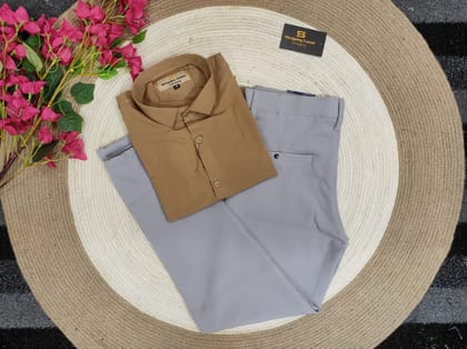 Formal Ash pant with Brown shirt