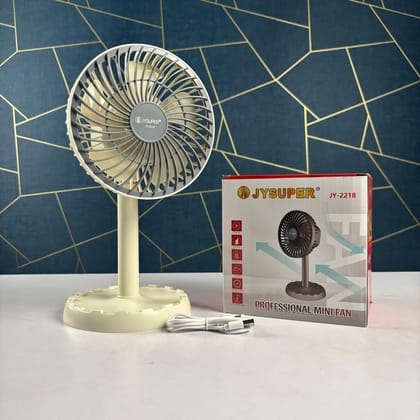 Jy Super JY-2218 Professional Rechargeable Portable Mini Table Fan Strong Wind Left to Right Oscillating Angle 45 Degrees - AC/DC