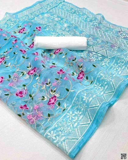 Muslin silk screen print saree