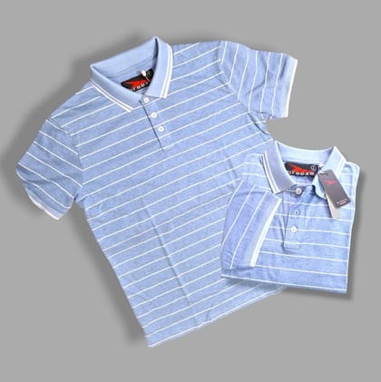 Premium Polo-Sky Blue & White steap
