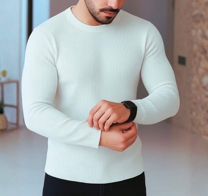 Premium White Rib Full Sleeve T-Shirt