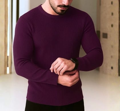 Premium Maroon Rib Full Sleeve T-Shirt