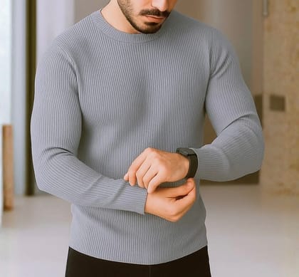 Premium Gray Rib Full Sleeve T-Shirt