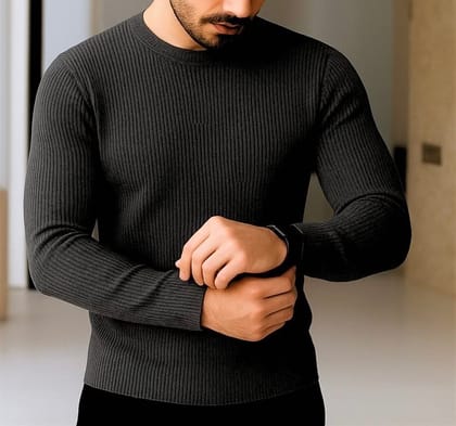 Premium Black Rib Full Sleeve T-Shirt