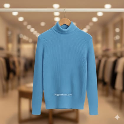 Classic Sky Blue Turtleneck Sweater