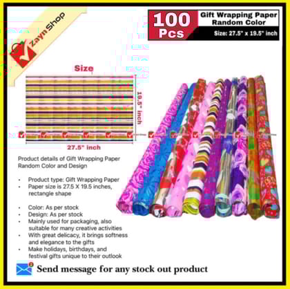 Gift Wrap crystal Wrapping Paper 27.5 X 19.5 inches Random Color and Design 100 pcs Bundle