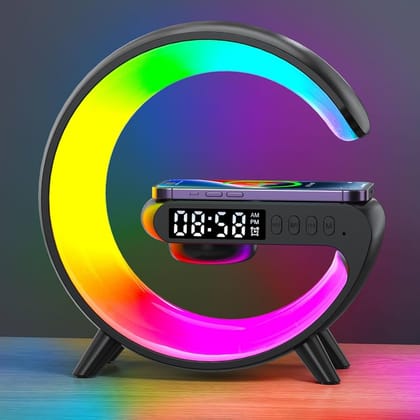 Smart Table Lamp with Wireless Charger, App Control,Sunrise WakeUp Light, RGB Lamp, Clock, Alarm, Mini Bluetooth Speaker, Dimmable Night Light Lamp Alarm Clock G63u