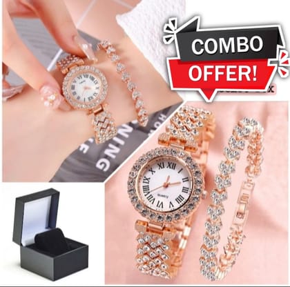 Watch and Bracelet for Women Decorative Gift Lady Quartz Wristwatch with box