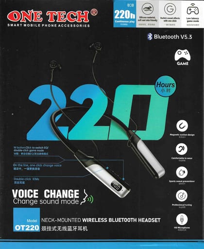 OneTech OT220 Neckband | 220H Backup | LED Display | BT5.3 | Type-C