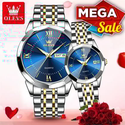 O'levs Luxury 9931 Trendy Korean Style Calendar with Individual Gift Box Couple Watch