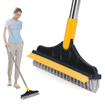 2-in-1 Floor Scrubber Brush with Long Handle & Squeegee for Bathroom, Kitchen & Tile Cleaning