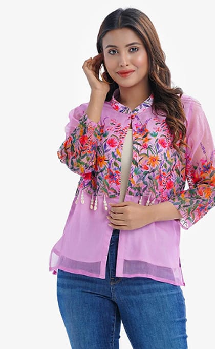 Pink Floral Embroidered Top -  with variant