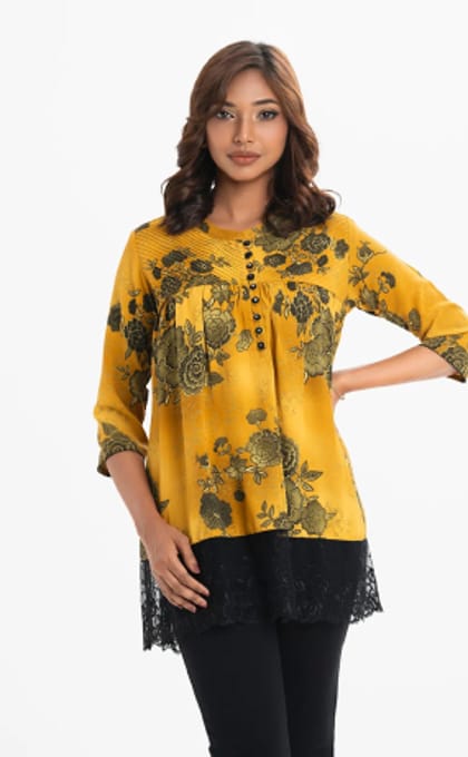 Mustard Yellow Floral Kurti