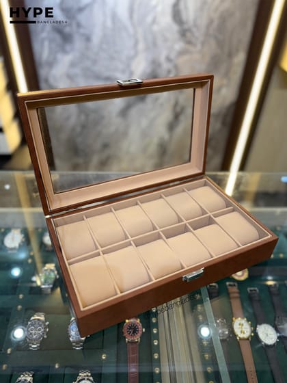 12 Slots Leather Watch Organizer Box (Brown)