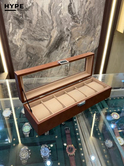 6 Slots Leather Watch Organizer Box (Brown)