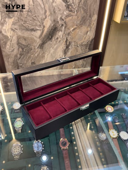 6 Slots Leather Watch Organizer Box (Black)