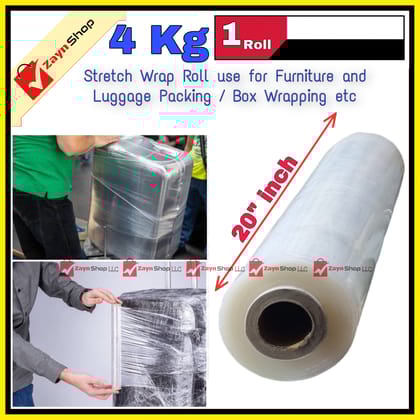 Poly Roll 4 Kg 20" inch Plastic Stretch Wrapping perfect For Luggage Box Wrapping 1 Roll